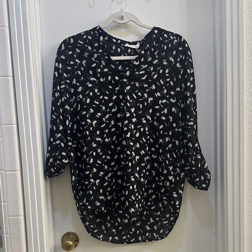 Lush Black and White Leaf Print Blouse